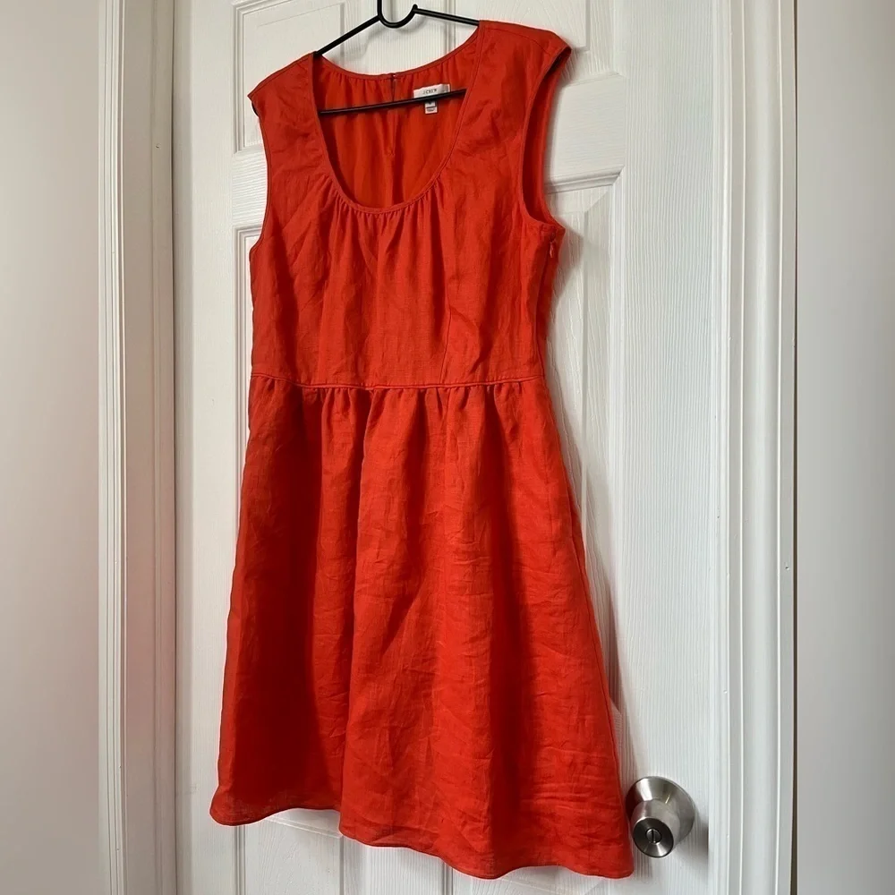 J Crew Orange Linen Fit and Flare Dress Size 12